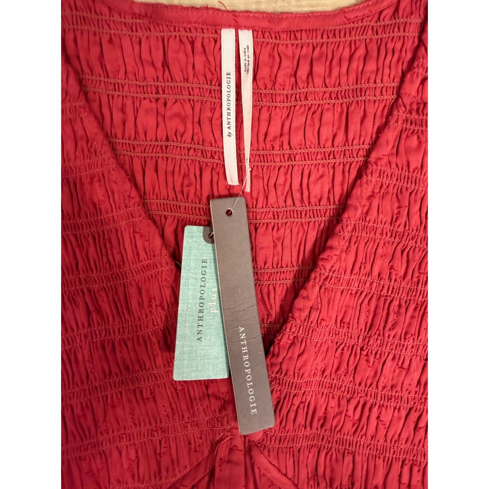 Anthropologie Smocked Ruffle Sleeve Dobby Maxi Dress Red 1X Plus NWT - Picture 5 of 11